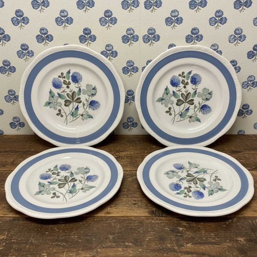 Alfred Meakin Blue Clovers Bread Plates, Set of 4, Vintage England Tableware